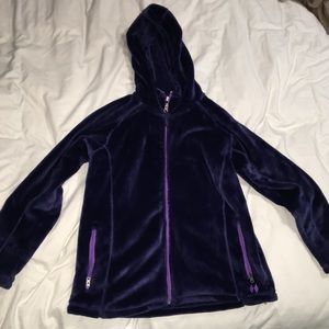 Plush navy blue full zip-up sweatshirt